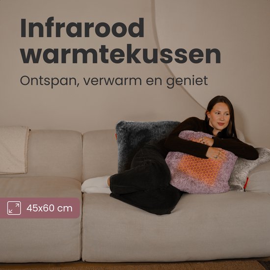 Auronic Warmtekussen - Teddy - 45x60 - Draadloos - Oplaadbaar - Elektrisch kussen - Infrarood - Roze