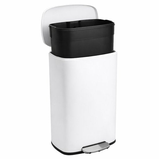 Bayt Prullenbak - Pedaalemmer 50 Liter -Prullenbak 50 Liter - Vuilnisbak 50 Liter - Prullenbak Afvalscheiding - Afvalbak- RVS - Wit