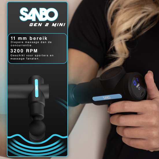 Sanbo - Massage Gun Mini Gen 2 - Met 5 Opzetstukken En 6 Standen - Sport en Relax Massage Apparaat - Massage Pistool - Professioneel - Zwart