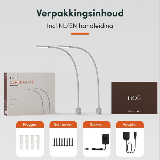 Nolt Leeslamp voor in Bed - Nachtlampje Dimbaar - 2 Bedlampjes - Bedlamp Slaapkamer - Leeslampjes Hoofdbord - Leeslampje Volwassenen