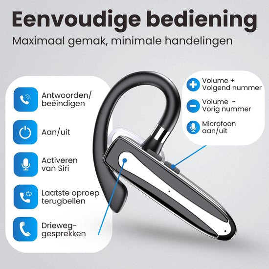 Otiume Draadloze Headset PRO - Noise Canceling – Incl Oplaadkoffer - Bluetooth 5.3 - Bluetooth Headset – Handsfree Bellen Auto - Oortjes Draadloos met Microfoon