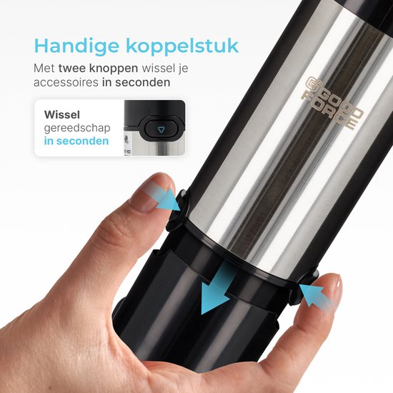 Goodforce 7 delige Staafmixer set – Inclusief Hakmolen, garde, melkopschuimer, klopper & Maatbeker – krachtig & vaatwasserbestendig – 12 snelheden + turbofunctie – 1000W – PFAS-vrij