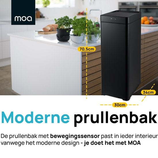 MOA Sensor Prullenbak - 50 liter - RVS & duurzaam ABS - Geruisloze deksel - Vertraagd sluiten modus - Zwart - SB50VB
