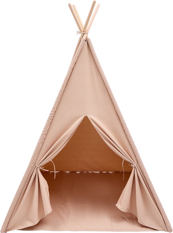 Sunny Vera Tipi Tent Sandy Beige voor kinderen – Wigwam Speeltent met raam van katoen – Tipi tent kinderen met Vloermat – 110x110x160cm – Stokken van hout