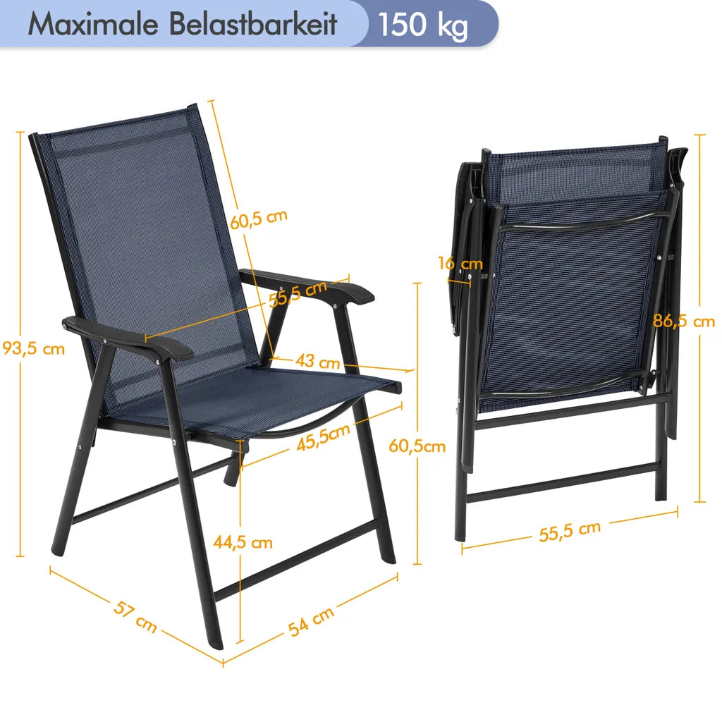 Yaheetech Tuinstoelen Set van 2 Opvouwbaar 54 x 57 x 93,5 cm - Blauw - Klapstoelen met Armleuningen en Hoge Rugleuning