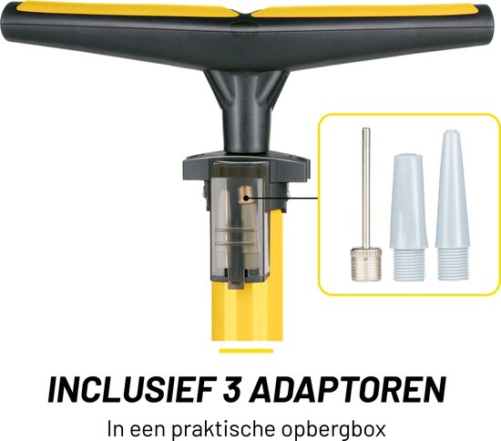 Dunlop Fietspomp met Drukmeter - Fiets Pomp voor Dunlop, Schrader en Frans Ventiel - Staande Pomp Incl. Adaptoren voor Waterspeelgoed en Ballen