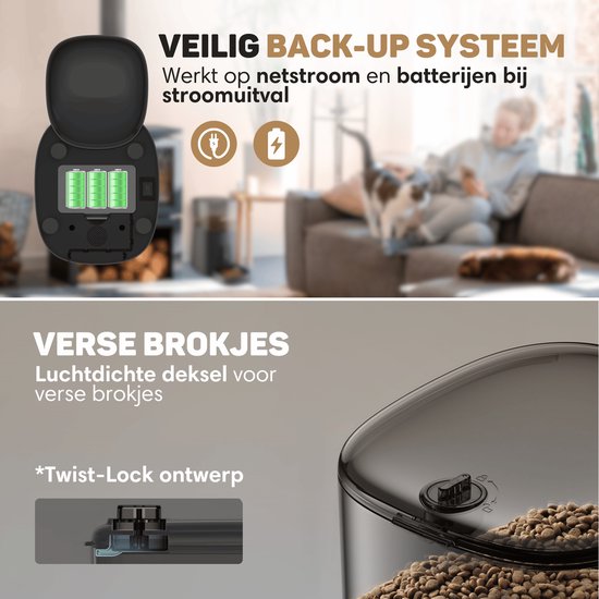 Vulpes Goods® Huisdieren - Automatische Voerbak Kat - en Hond - Voerautomaat met App - Voerdispenser - 6L - Zwart - PRO Versie