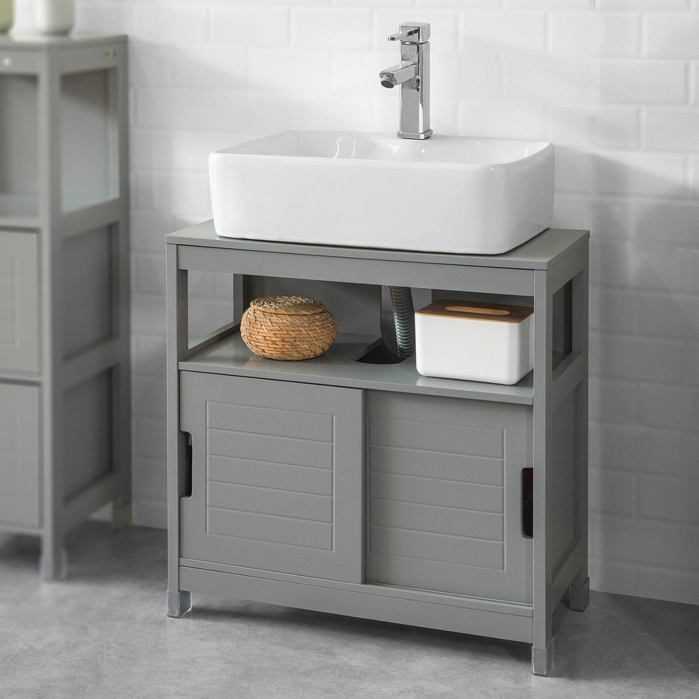 SoBuy FRG128-SG Wastafelmeubel - 2 Schuifdeuren 1 Plank - Grijs - 60x61x30 cm