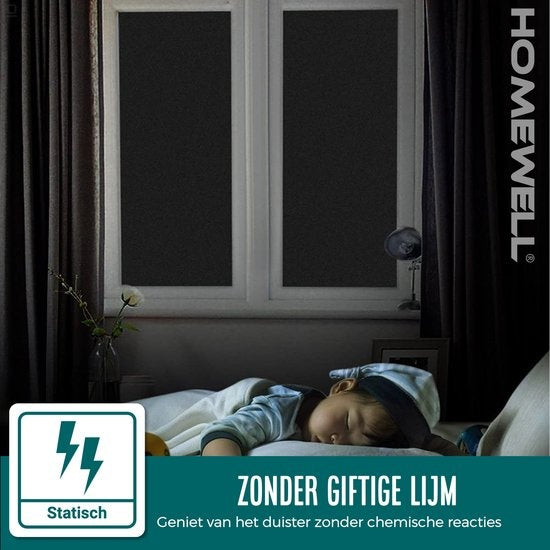Homewell Verduisteringsdoek 45x200cm - Raamfolie Verduisterend - Blackout - Anti Inkijk, Isolerend en Zonwerend - Herbruikbaar - Statisch – Zwart