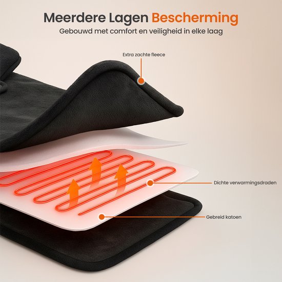 Goliving Elektrische Deken Voor Rug en Nek - Elektrische Warmtedeken - 3 Warmtestanden - Timerfunctie - Machinewasbaar - 100 Watt - 60 x 90 cm - Micro Pluche - Zwart