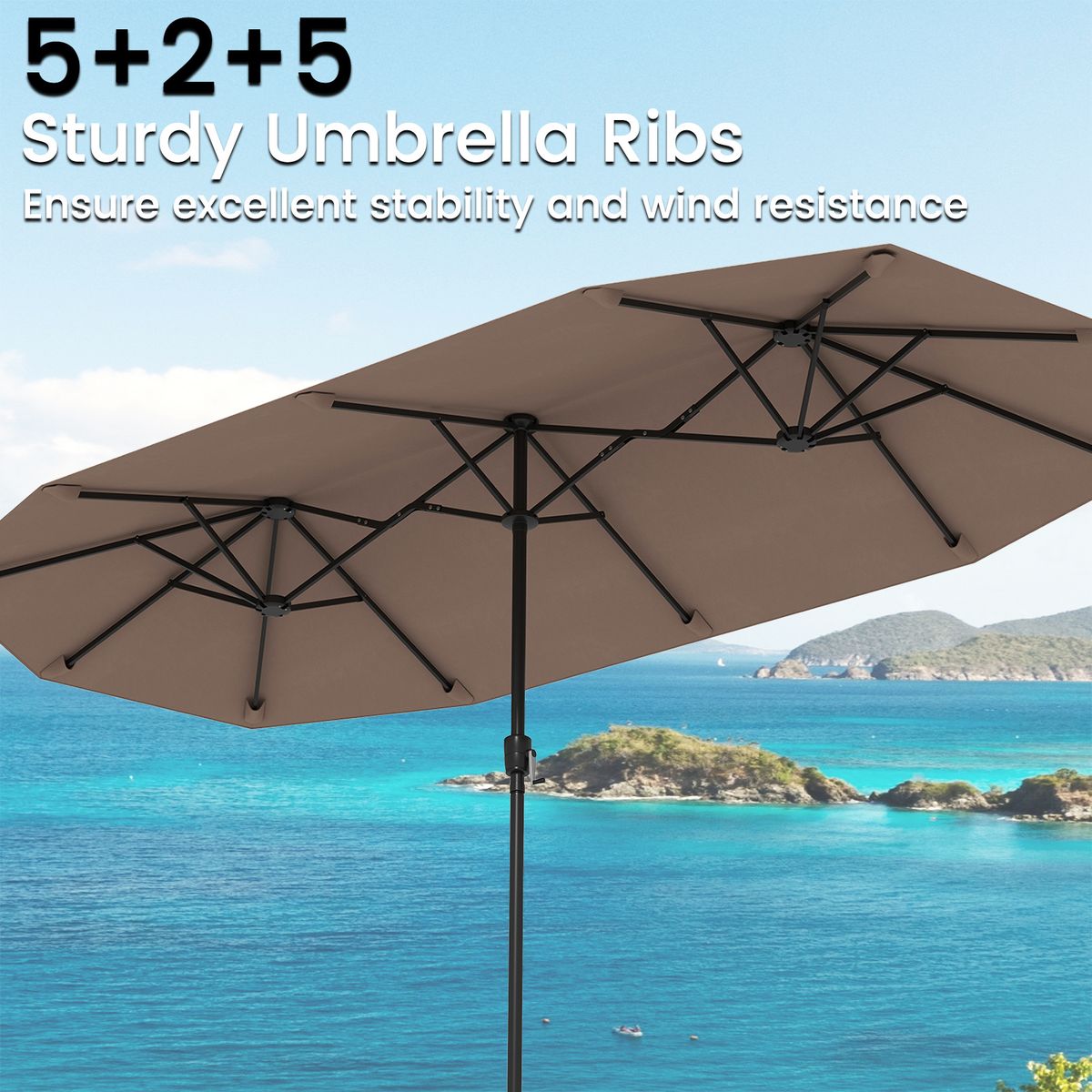 Coast Dubbele Parasol - rechthoekig - waterafstotend polyester - 400 x 215 cm - bruin