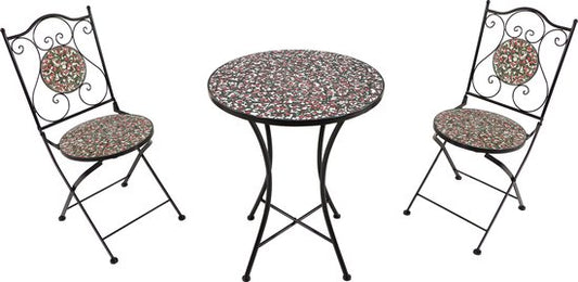 AXI Amélie Bistroset Mozaïek Bloemen Roze - Metalen frame met keramische tegeltjes – Balkonset 2 stoelen en tafel
