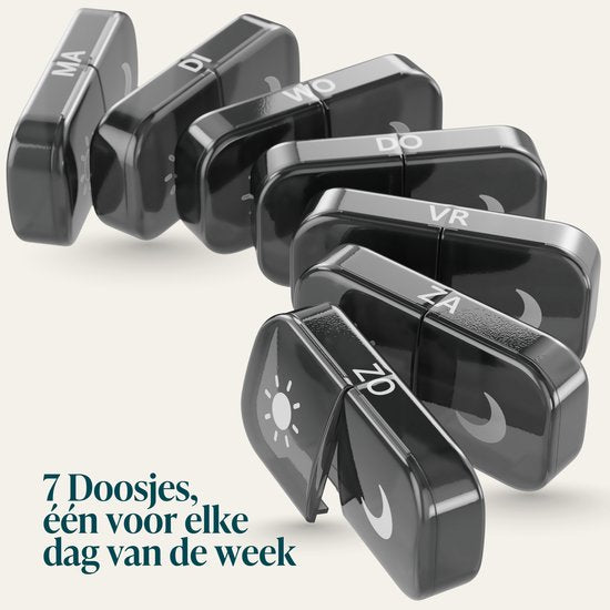 Gandria Pillendoos 7 Dagen 2 Vakken - Nederlandstalig - Medicijndoosje met Stevige Sluiting - Uitneembare Pillendoosjes voor Onderweg - Zwart