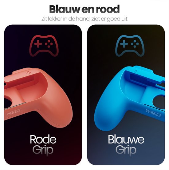 Phreeze controller grips geschikt voor Switch 2 Joy Con grip - houder - ergonomisch - met triggers - rood en blauw - 2 stuks