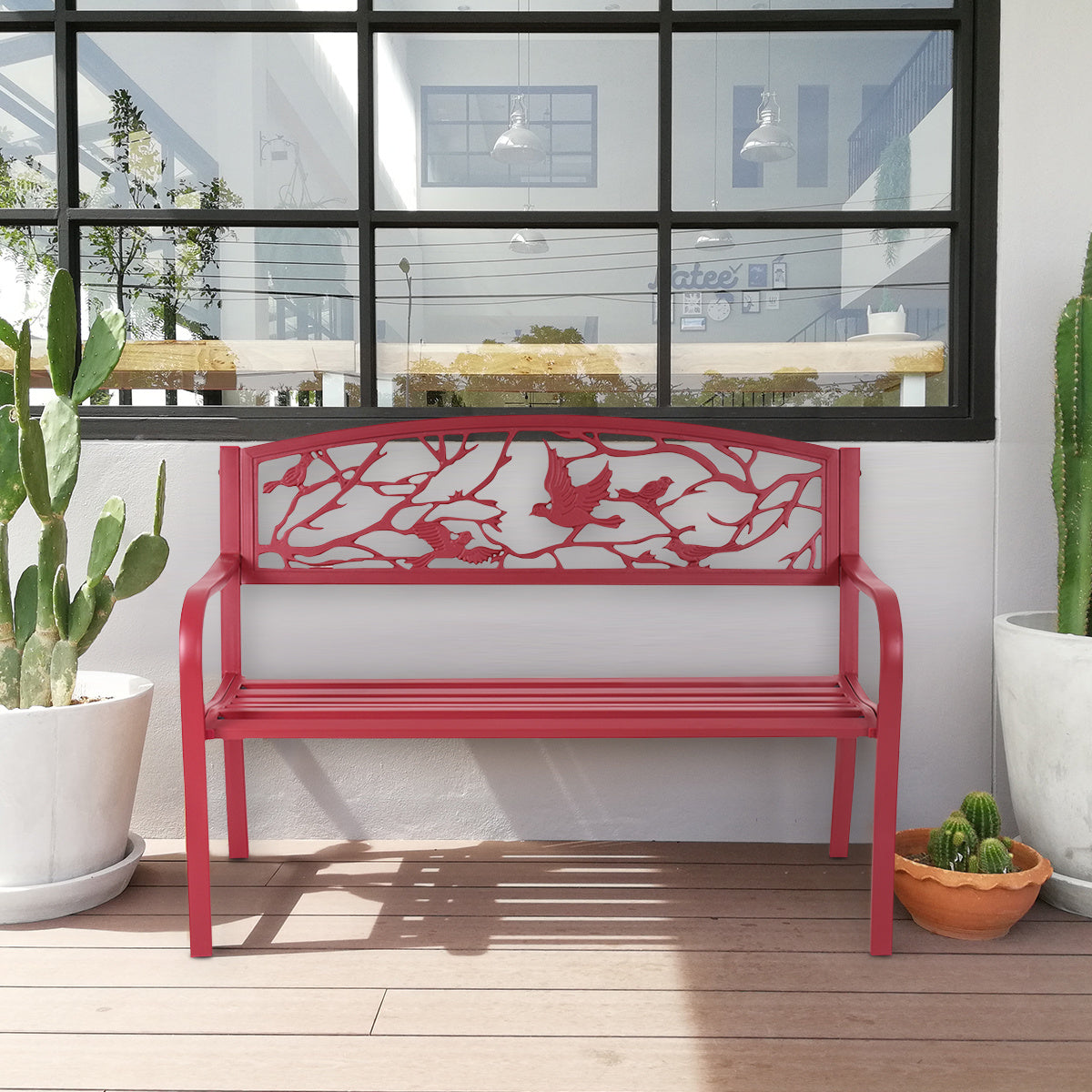 Coast Garden Bench 3-zits park ijzerbank met rugleuningen rood 123 x 60 x 88 cm