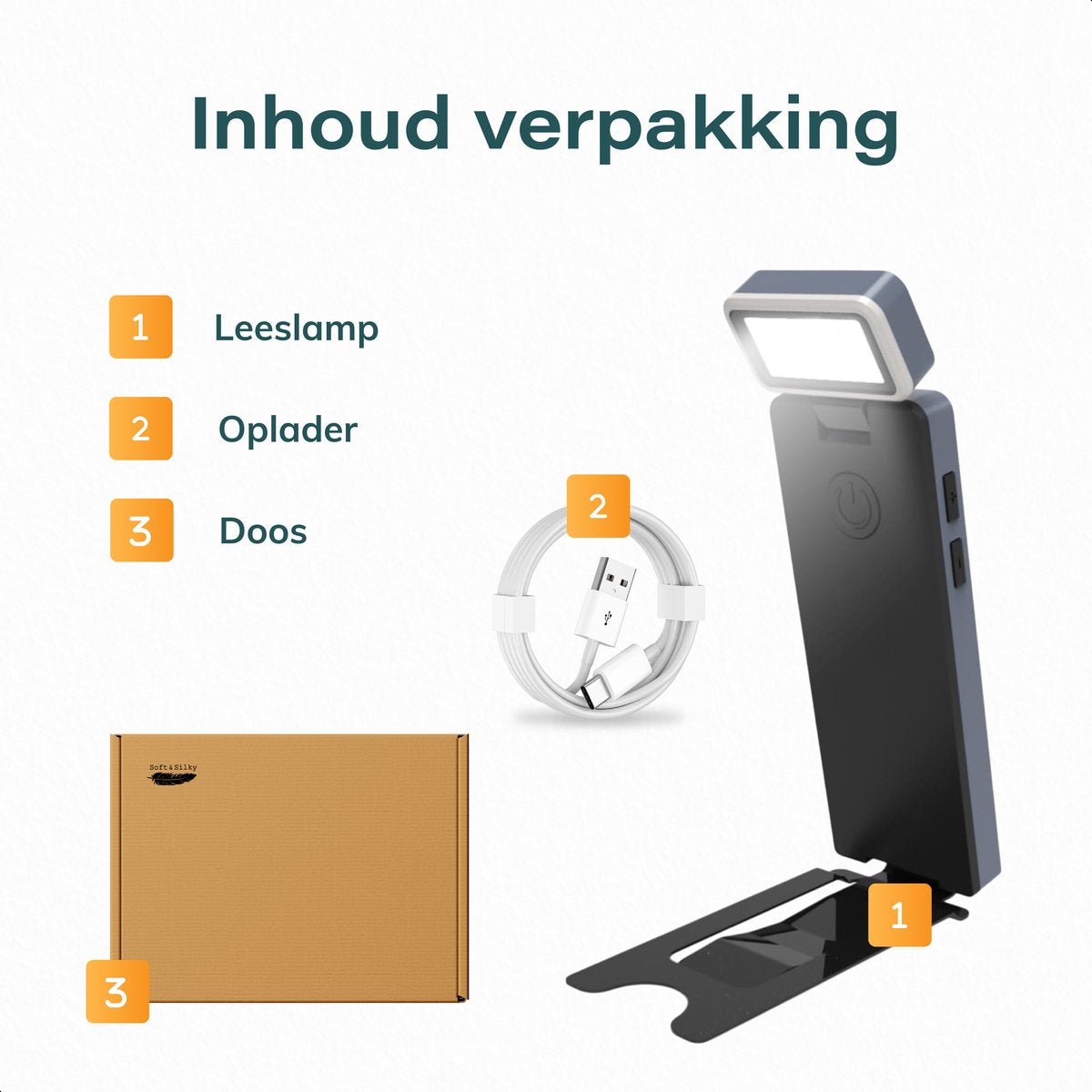 Skoov LED leeslampje met klem - zwart - 3,6 x 1,4 x 11,5 cm - 80 uur leesplezier - dimbaar - USB-C oplaadbaar
