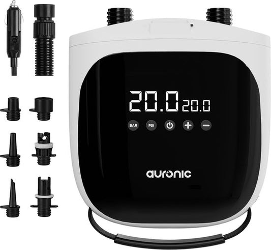 Auronic Elektrische SUP Pomp 12V - 20 PSI - Luchtpomp voor SUP Board, Kajak, Luchtbed en Tent - Automatische Drukregeling - Opblazen & Leegzuigen - Wit