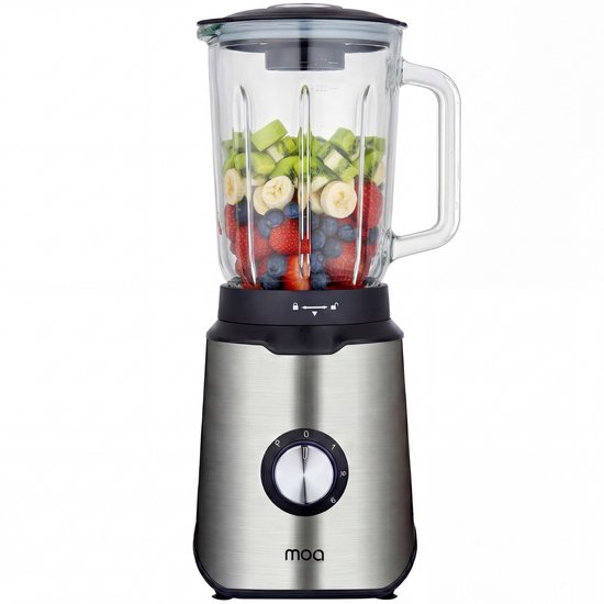 MOA Blender - BPA-Vrij - Smoothie Maker met 1,5L Glazen Kan - Voor Ijs, Bevroren Fruit, Noten - Mini - 1000W - RVS - Zilver