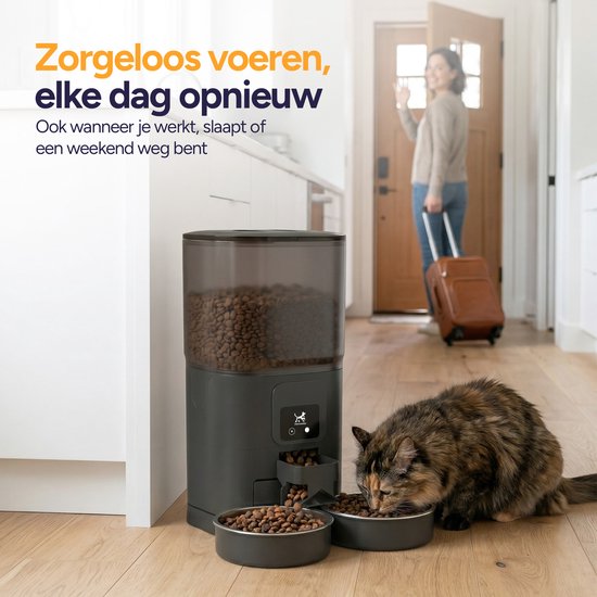 Viervoeter Feed Dual - Automatische Voerbak 7L - Kat en Hond - Voerautomaat met App & Audio - Zwart