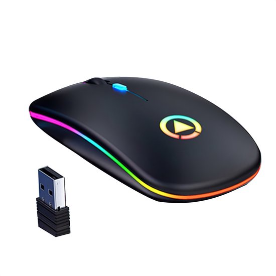 Techvavo® Draadloze Muis Laptop - Computermuis - Oplaadbare Muis - LED Verlichting - Stille Draadloze Muis - Geschikt voor Gaming - Zwart