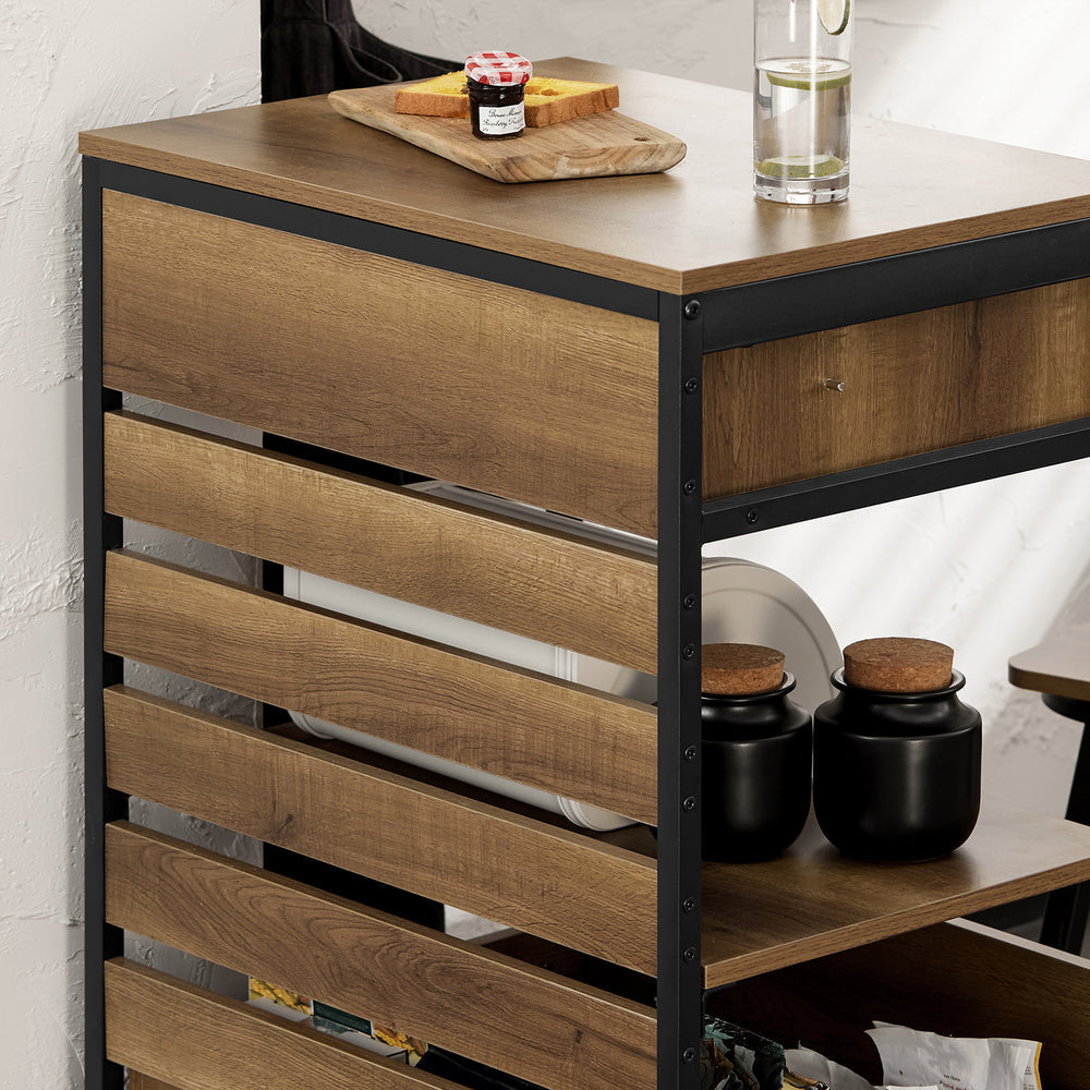 SoBuy Keukenwagen met 1 plank en 2 lades - Max. 63KG - 60 x 45 x 90 cm - Houtkleur