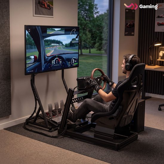 VDD Gaming - Monitor standaard - Monitorstandaard voor Sim racing - Universeel - 32" t/m 55" - Vrijstaand - Verstelbaar - Vergrendelbaar - 72 x 48 x 123 cm - 50 kg - Zwart
