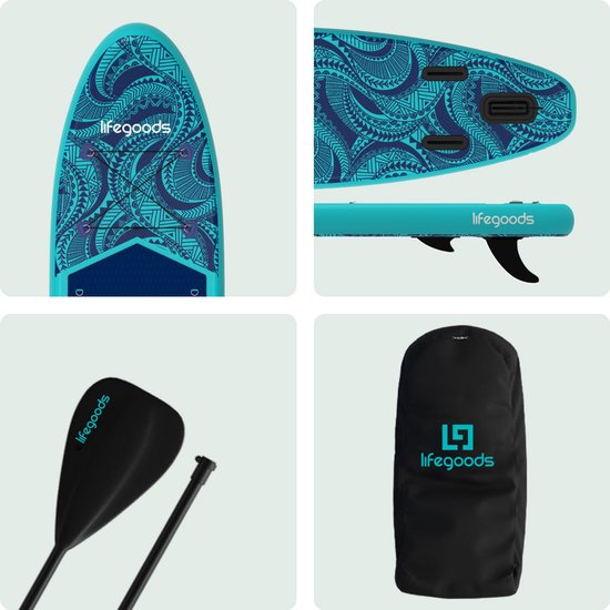 LifeGoods SUP Board Allround Compact - 100 KG Draagkracht - 300 x 76 cm - Opblaasbaar - Compleet SUP pakket - Blauw