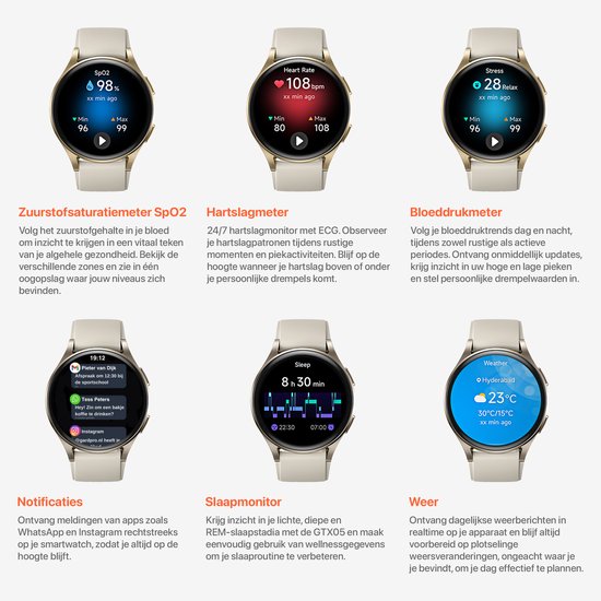 Otiume Zenith GTX05 – Smartwatch – 45mm Amoled Display – GPS – Bluetooth bellen – Goud