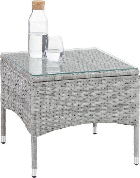 tectake® - wicker meubelen tuinset met verwisselbare hoezen, 2 stoelen en tafel met glazen blad, 2x outdoor loungestoelen met armleuningen en tuintafel, tuinmeubelset, balkonmeubilair - lichtgrijs - poly-rattan