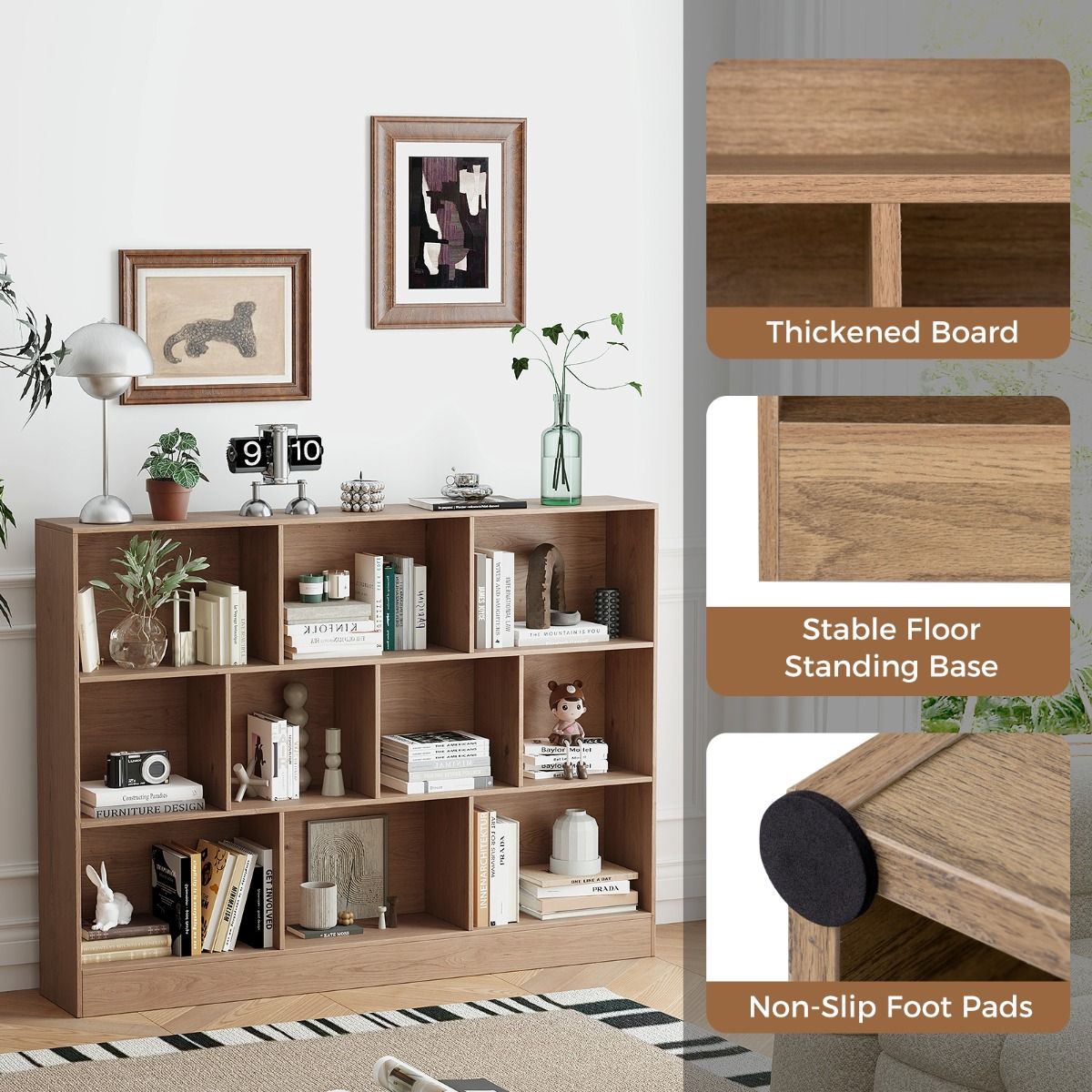 Coast Boekenkast - 10 open vakken - 3 niveaus - 140 cm - Natuurlijk hout