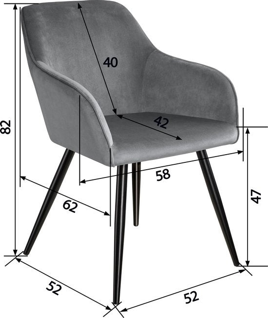 tectake® - Stoel - eetkamerstoel - Marilyn fluweellook zwart / grijs - 403659