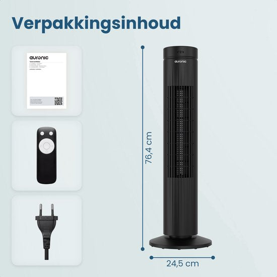 Auronic Torenventilator - Met Afstandsbediening en Timer - Ventilator - 60° Oscillatie - 76 cm - Zwart