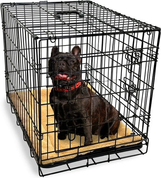 Gopets Hondenbench – Opvouwbaar & Incl. Kussen – 2 Deuren – 76 x 48 x 53 cm – Zwart