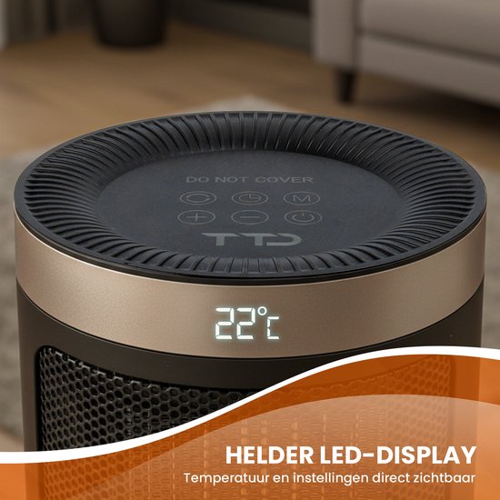 TTD Elektrische kachel 1500 W - Keramische PTC-verwarming - 70° oscillatie - 15 tot 40 °C - Rond model