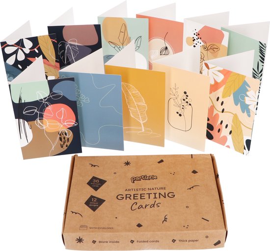 Partizzle 36x Wenskaarten met Enveloppen Set - Zonder Tekst - Leuke Ansichtkaarten Versturen - Bloemen & Natuur - 15x10 cm