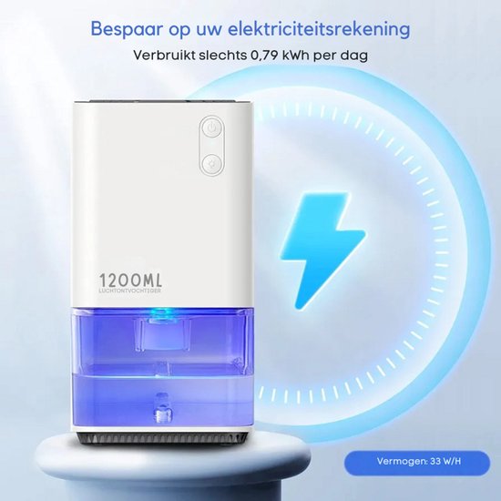 Elektrische Luchtontvochtiger, Draagbare Stille Ontvochtiger, Verwijdert Vocht Automatisch Voor Kantoor, Slaapkamer, Badkamer, Kast, Caravan – Met Gekleurd Nachtlampje, Wit