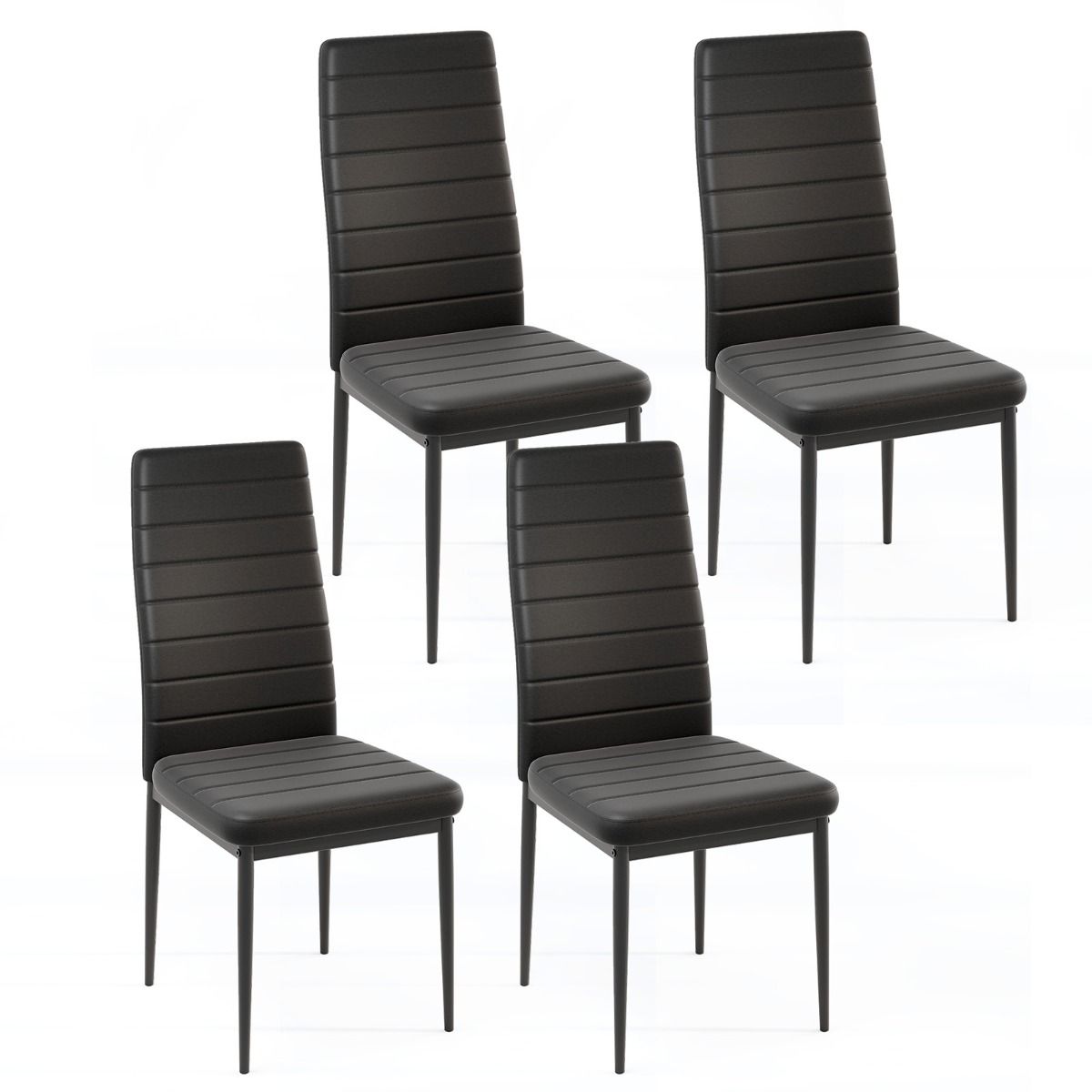 Coast Eetkamerstoelen Set van 4 - Kunstleer - Metalen poten - Zwart
