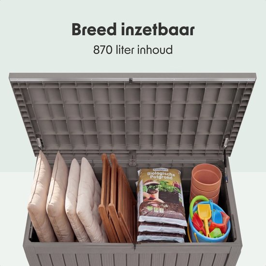 LifeGoods Opbergbox - 870L - Kussenbox - Waterdicht - Tuinkussenbox - Roestvrij - Tuinbox - 146.5x81.5x85.6 cm - Grijs