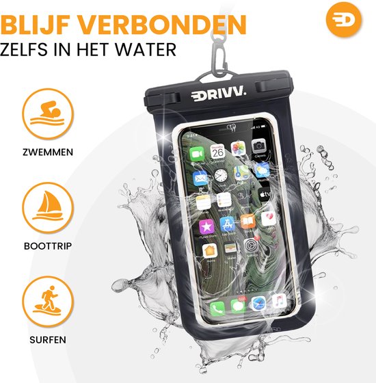 Drivv. Waterdicht Telefoonhoesje – Set van 2 - Dubbele Klipsluiting - Tot 6.7 inch – Onderwater Hoesje Telefoon - Zwart