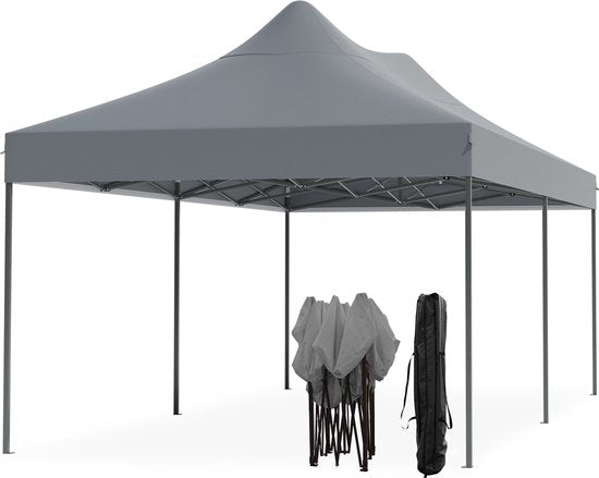 LifeGoods Partytent - Paviljoen - Easy Up - Opvouwbaar - Waterdicht - Met Draagtas Met Wieltjes - 300 x 600 cm - Donkergrijs