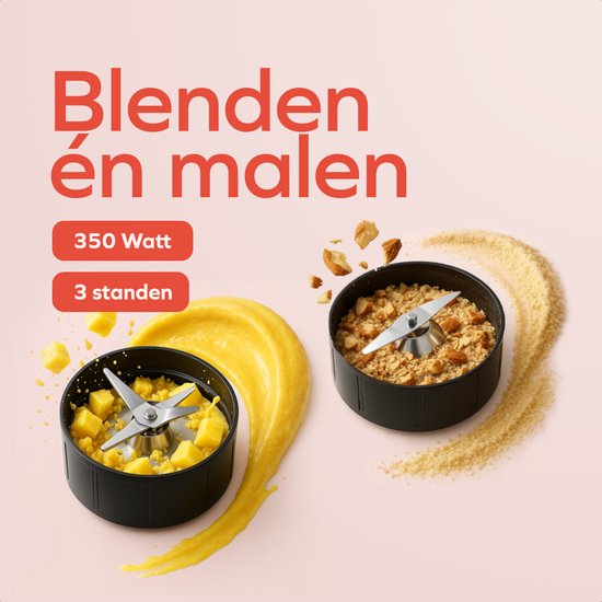KitchenBrothers Smoothie Blender - 2-in-1 - Blender om mee te nemen - 4 Bekers - Smoothie Maker om mee te nemen - Mini Blender - Zilver