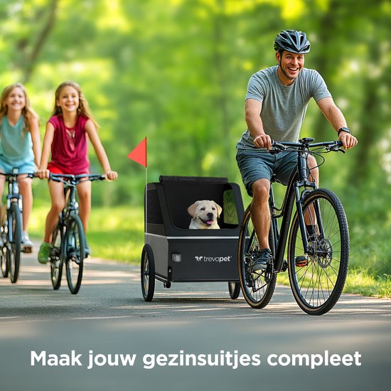 TrevoPet® Hondenfietskar XL - Opvouwbare Fietskar Hond - Hondenkar met Loopplank, Veersysteem & Weerbestendig - Geschikt voor E-Bikes - 45 kg - Grijs