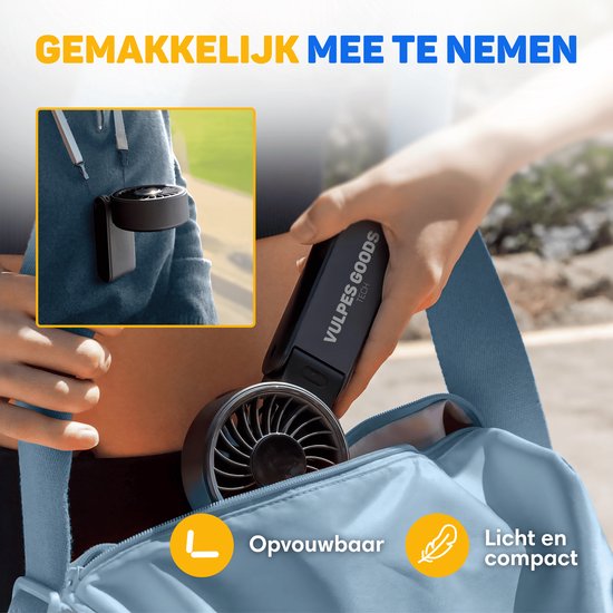 Vulpes Goods® Tech – Handventilator PRO 3in1 – USB Oplaadbaar & Draagbaar – Nekventilator – 14u Koeling