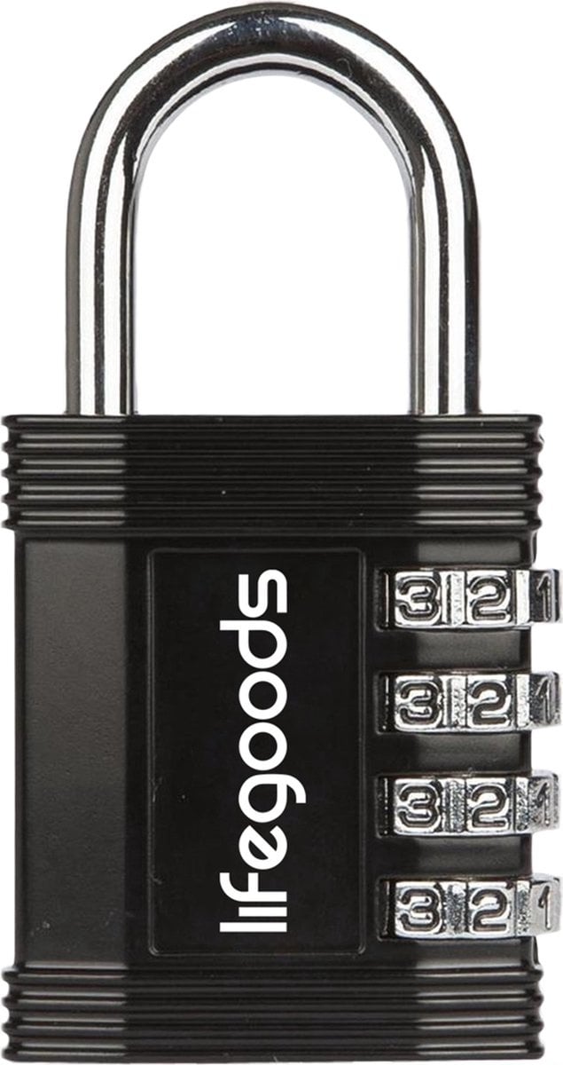 LifeGoods Hangslot - Cijferslot - Kofferslot - Reisslot - 4-Cijfers - Weerbestendig - Zwart
