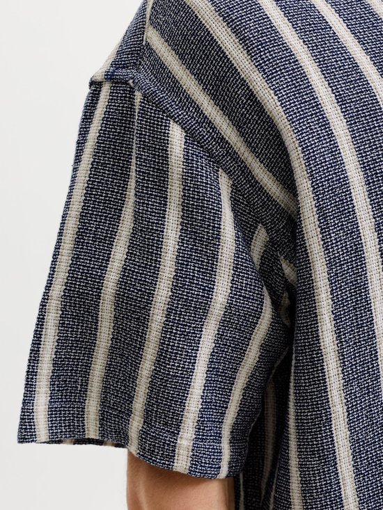 Jack & Jones - Heren Overhemden Coba Stripe Resort Shirt - Blauw - Maat M