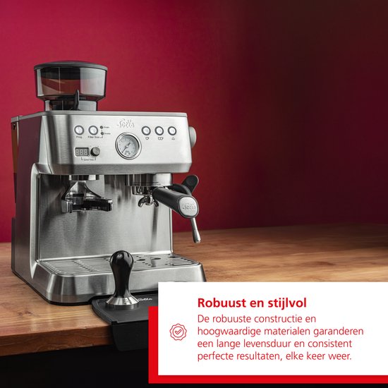 Solis Grind & Infuse Perfetta 1019 Pistonmachine met Bonenmaler - Met Stoom- & Heetwaterfunctie - Voorbrouwfunctie - Gebruiksklaar in 45 Seconden - Energiebesparend - Zilver