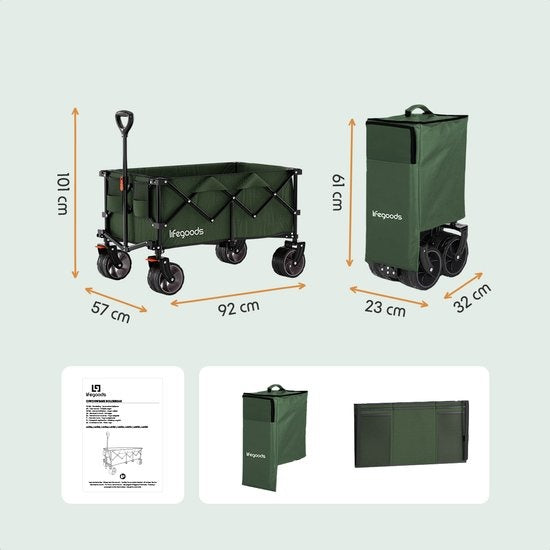 LifeGoods Bolderkar - XL - Opvouwbaar - 200L - 100KG Draagkracht - Groen