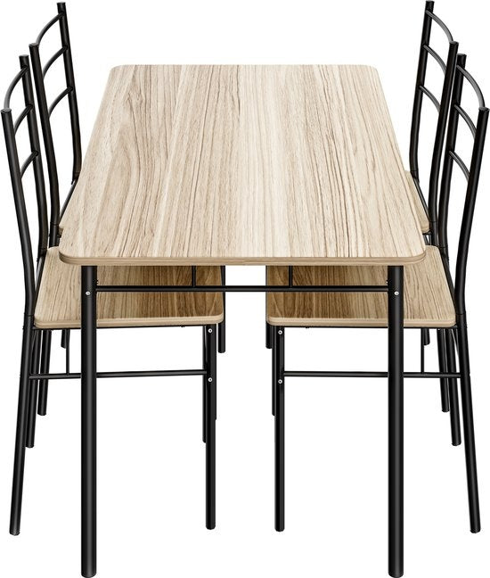 Casaria Eetkamerset Leo - 1x Eettafel 4x Stoel - Lichte Eik