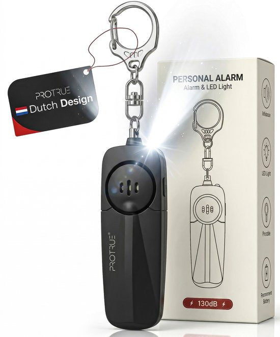 ProTrue® Persoonlijk Alarm Zelfverdediging Sleutelhanger - 130dB Zakalarm met Alarmknop voor Vrouwen, Kinderen en Ouderen - Veiligheidsalarm Senioren met Noodsignaal