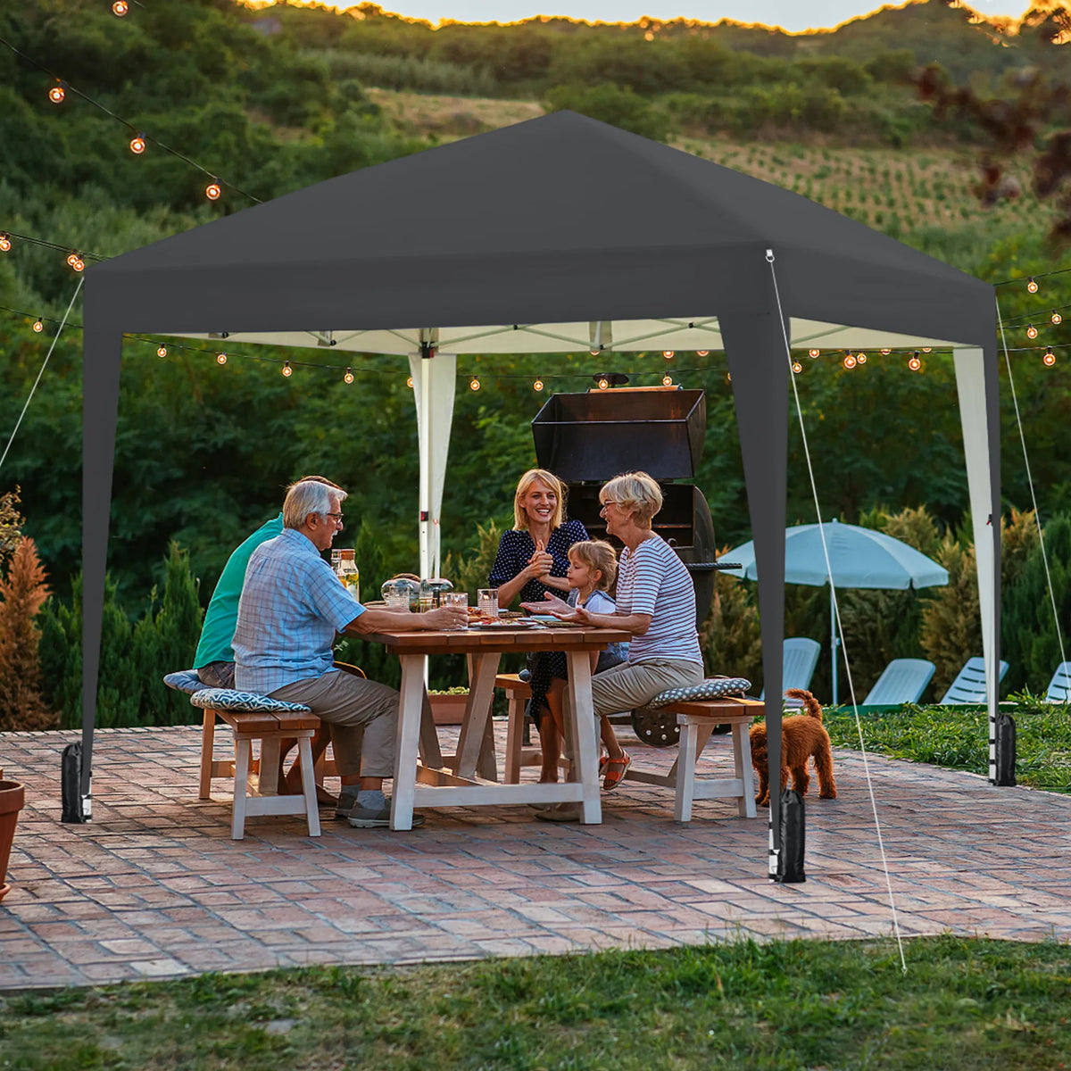 Yaheetech Vouwpaviljoen 3x3 m - Verstelbaar 267-287 cm - 4 Zijwanden - UV-Bescherming 50+ - Waterdicht - Donkergrijs
